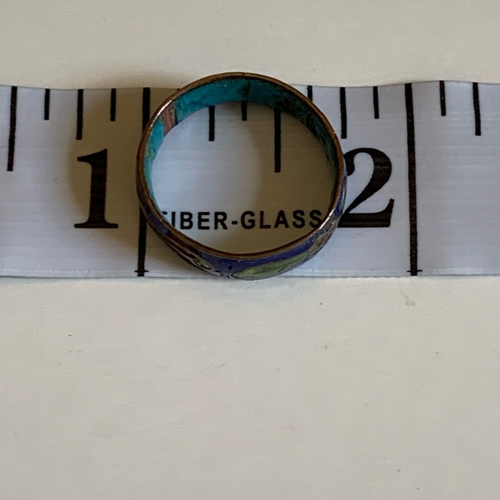 Cloisonné Ring Colored Enamel Inlay Flowers Vintage Size 6 - Picture 6 of 7